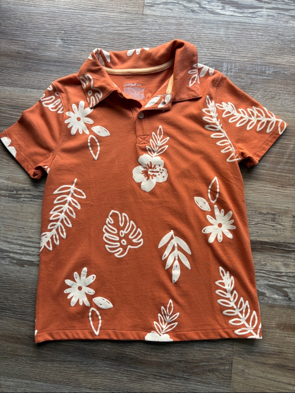 🌺 🧡Boys Floral Polo Shirt Rust & Cream Print